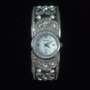 Vintage Armitron Now Watch  Silver Bracelet Watch with Crystal Accents